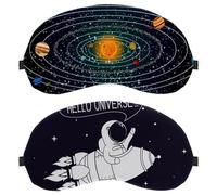 2 PCS Sleep Mask for Back and Side Sleeper Hello Universe Pattern, 100% Light Blocking Eye Mask, Adjustable & Breathable Sleeping Eye Cover, Zero Eye Pressure