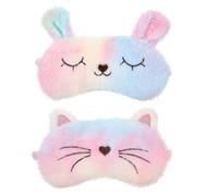 2 Pcs Sleep Mask for Kids, Plush Eye Mask Soft Sleeping Blindfold Eye Cover Cute Cat Animal Sleeping Masks Funny Night Eyes Masks Animal Shade for Women Girls Home Travel