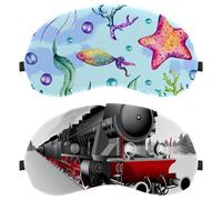 2 PCS Sleep Mask for Side Sleeper Men Women, Train Retro Light Blocking Eye Mask Cover Eyeshade with Adjustable Strap, Night Blindfold