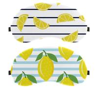 2 PCS Sleep Mask, Lemons on Blue Striped Background Completely Block Out Light Eye Mask for Side Sleeper, Zero Eye Pressure Night Blindfold, Adjustable Eye Shade Cover
