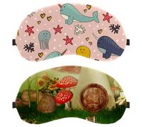 2 PCS Sleep Mask, Light Blocking Sleeping Eye Mask for Women Men, Colorful Cartoon Big Mushroom House Night Blindfold, Breathable Eye Mask Cover
