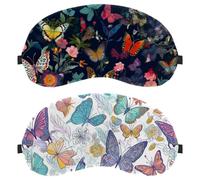 2 PCS Sleep Mask, Light Blocking Sleeping Eye Mask for Women Men, Cute Vintage Butterfly White Background Night Blindfold, Breathable Eye Mask Cover