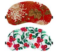 2 PCS Sleep Mask, Light Blocking Sleeping Eye Mask for Women Men, Little Red Flowers Green Leaves Night Blindfold, Breathable Eye Mask Cover