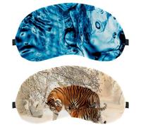 2 PCS Sleep Mask Tiger Walking on Snow Covered Ground Completely Block Out Light Eye Mask for Side Sleeper Zero Eye Pressure Night Blindfold Adjustable Eye Shade Cover