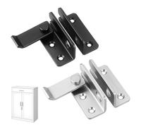 2 PCS Sliding Door Lock, Stainless Steel Door Latch, Left Open Shed Latch, Flip Latches Gate Bolt, for Cabinet Garden Bathroom Garage Window Wooden Doors(Silver, Black, L 45 x 42MM)