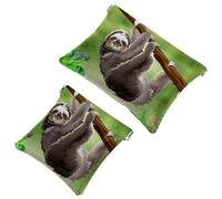 2 PCS Sloth in Jungle Rainforest Pocket Cosmetic Bag, Self-Closing Shrapnel Makeup Pouch, Portable No Zipper Mini Travel Make Up Bag for Headphones Coin Lipstick Cosmetics Earphones Jewelry Organizer