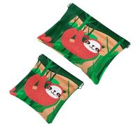 2 PCS Sloth Jungle Landscape Pocket Cosmetic Bag, Self-Closing Shrapnel Makeup Pouch, Portable No Zipper Mini Travel Make Up Bag for Headphones Coin Lipstick Cosmetics Earphones Jewelry Organizer