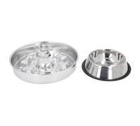 2 Pcs Slow Feeder Dog Bowls Stainless Steel, Pet Dish to Slow Down Eating, Interactive Design with Bones and Heart Pattern, Shallow Bowl for Short Nosed Breeds, Easy Cleaning Feedi