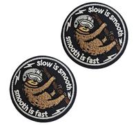 2 PCS Slow is Smooth,Smooth is Fast Hook and Loop Patch Funny Sloth Meme Morale Emblem Tactical Embroidered Applique Patch for Clothes Backpack Jacket Armband Pouch Jeans Vest Hat Pants