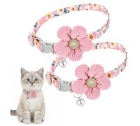 2 PCS Small Cat Collar with Bell, Adjustable Flower Design & Breakaway Safety Buckle, 11-Inch for Kittens and Small Pets (Pink)