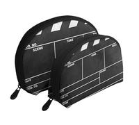 2 PCS Small Cosmetic Bag for Purse, Classic Movie Clapboard Black, Portable Shell Mother-Daughter Organizer Bag for Travel & Daily Use, Clutch Wallet, Large Capacity Compact Makeup Bag for Women
