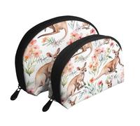 2 PCS Small Cosmetic Bag for Purse, Funny Cartoon Kangaroo Zoo, Portable Shell Mother-Daughter Organizer Bag for Travel & Daily Use, Clutch Wallet, Large Capacity Compact Makeup Bag for Women