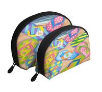 2 PCS Small Cosmetic Bag for Purse, Funny Flip Flops Slippers Art, Portable Shell Mother-Daughter Organizer Bag for Travel & Daily Use, Clutch Wallet, Large Capacity Compact Makeup Bag for Women