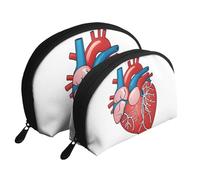 2 PCS Small Cosmetic Bag for Purse, Human Anatomy Heart Chart, Portable Shell Mother-Daughter Organizer Bag for Travel & Daily Use, Clutch Wallet, Large Capacity Compact Makeup Bag for Women