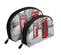 2 PCS Small Cosmetic Bag for Purse, London Red Telephone Booth, Portable Shell Mother-Daughter Organizer Bag for Travel & Daily Use, Clutch Wallet, Large Capacity Compact Makeup Bag for Women