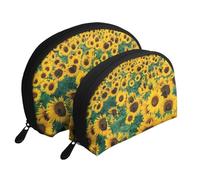 2 PCS Small Cosmetic Bag for Purse, Many Beautiful Sunflowers, Portable Shell Mother-Daughter Organizer Bag for Travel & Daily Use, Clutch Wallet, Large Capacity Compact Makeup Bag for Women