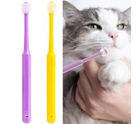 2 Pcs Small Dog & Cat Toothbrush, 360 Degree Soft Silicone Pet Toothbrush Cat Clear Dog Oral Hygiene Deep Clean Pet Teeth Cleaning Kit for Small to Large Dogs Cats (Purple+Yellow, 15)