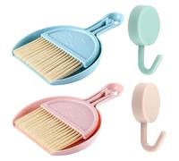 2 Pcs Small Dustpan and Brush Set with 2 Self Adhesive Hooks Mini Dustpan and Brush Mini Hand Broom and Dustpan Set for Desk Home Kitchen Necessities
