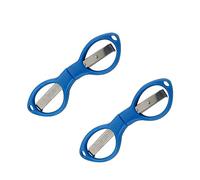2 Pcs Small Folding Scissor, Stainless Steel Glasses-Shaped Foldable Safety Scissors with Keyring Hole for Households School Office, Blue