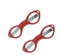 2 Pcs Small Folding Scissor, Stainless Steel Glasses-Shaped Foldable Safety Scissors with Keyring Hole for Households School Office, Red