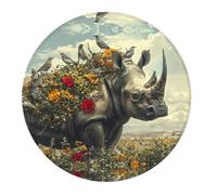 2 PCS Small Gaming Mouse Pad - Floral Rhino with Birds Round Rubber Base Desk Mat, Desk Pad with Stitched Edges, Mousepad for Laptop, PC Keyboard Mouse Mat for Work Game Office 7.9 in