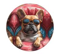 2 PCS Small Gaming Mouse Pad - French Bulldog in Sunglasses Round Rubber Base Desk Mat, Desk Pad with Stitched Edges, Mousepad for Laptop, PC Keyboard Mouse Mat for Work Game Office 7.9 in