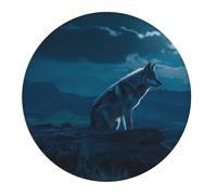 2 PCS Small Gaming Mouse Pad - Lonely Night Wolf Round Rubber Base Desk Mat, Desk Pad with Stitched Edges, Mousepad for Laptop, PC Keyboard Mouse Mat for Work Game Office 7.9 in