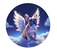 2 PCS Small Gaming Mouse Pad - Night Sky Winged French Bulldog Round Rubber Base Desk Mat, Desk Pad with Stitched Edges, Mousepad for Laptop, PC Keyboard Mouse Mat for Work Game Office 7.9 in