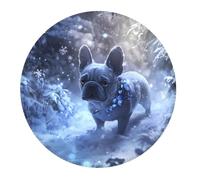 2 PCS Small Gaming Mouse Pad - Snowy Cute French Bulldog Round Rubber Base Desk Mat, Desk Pad with Stitched Edges, Mousepad for Laptop, PC Keyboard Mouse Mat for Work Game Office 7.9 in