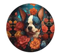 2 PCS Small Gaming Mouse Pad - Vintage Colorful Flower French Bulldog Round Rubber Base Desk Mat, Desk Pad with Stitched Edges, Mousepad for Laptop, PC Keyboard Mouse Mat for Work Game Office 7.9 in