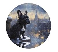 2 PCS Small Gaming Mouse Pad - Winter City French Bulldog Round Rubber Base Desk Mat, Desk Pad with Stitched Edges, Mousepad for Laptop, PC Keyboard Mouse Mat for Work Game Office 7.9 in