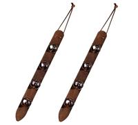 2 Pcs Small Hanging Sleigh Bell for Door knob,4 Jingle Bell on Genuine Leather Belt,Christmas Bells for Holiday Home Decor(Brown Belt)
