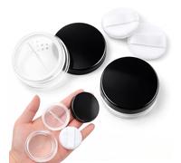2 Pcs Small Loose Powder Containers with Puff, 10ml Refillable Travel Powder Container with Rotatable Sifter & Leakproof Screw Lid, Mini Makeup Powders Holder for Setting Powders, Blush