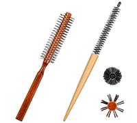 2 Pcs Small Round Hair Brush Nylon Bristle Quiff Roller Hair Brush Wooden Handle Curling Brushes Anti Static Styling Brushes for Men and Women, Blow Drying Volume Curling & Straightening