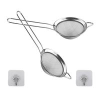 2 Pcs Small Stainless Steel Fine Mesh Strainers with Kitchen Hooks,8 cm Diameter Mini Fine Mesh Sieve Tea Strainers Kitchen Colander Sieve with Handle - Ideal for Juice Egg Tea Coffee Flour Filter