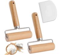 2 PCS Small Wooden Rolling Pin & Roller Set - Small Baking Tools for Pizza Dough with Smooth Wooden Handle, Includes Dough Scraper