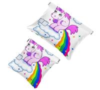 2 PCS Smiling Unicorn Pooping a Rainbow on The Sky Pocket Cosmetic Bag, Self-Closing Shrapnel Makeup Pouch, Portable No Zipper Mini Travel Make Up Bag for Coin Lipstick Earphones Jewelry Organizer