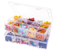 2 PCS Snack Boxes for Kids, Large Snack Box with 12 Removable Grids Compartments for travel plane, Multi Plastic Snackle Box Organizer Container Storage Box for Jewelry Cosmetics Craft Earring Rings