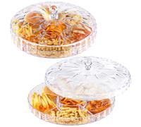 2 Pcs Snack Trays with Lids, 6 Compartments Divided Appetizers Trays, 11.8" Plastic Food Storage Organizers for Dried Fruits, Candies, Cookies, Serving Dip Platters