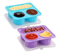 2 Pcs Snackle Box Container, Three Compartment Portable Sauce Seasoning Vessel with Lid, 6x5.3x1.7 inch Seal Ring Design, Wide Temperature Resistance, Durable, for Travel, Picnics and Microwaveable