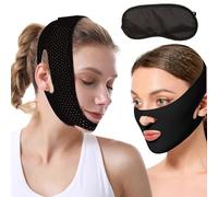 2 PCS Snoring Aids for Men, Chin Strap for Sleeping, Airflow Jaw Strap, with 1 Sleeping Eye Mask, Gentle and Skin-Friendly, Lifting and Firming, Improving Sleep Snoring, Skin Sagging, Black