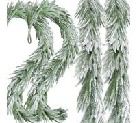 2 Pcs Snow Flocked Norfolk Pine Garlands, 72 Inch Real Touch Winter Pine Garland, Green Artificial Greenery Garland for Table, Mantle, Wall, Indoor, Outdoor Christmas Decorations