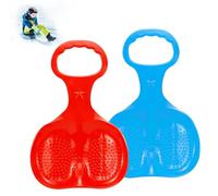 2 Pcs Snow Sledge Board, Snow Sled with Handle Kids Heavy Duty Snow Sledge Plastic Ski Board Winter Skiing Boards for Children Winter Outdoor Toys Play on Ice Snow Grass and Sand (A-red+blue)
