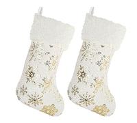 2 PCS Snowflake Christmas Stockings Embroidered Fireplace Stockings18 inch, Christmas Stockings with Embroidered Snowflake, Large Xmas Hanging Socks Plush (Golden Snowflake)