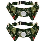 2 PCS Snowflakes Christmas Trees Stars Pattern Shirt Style Dog Collar, Adjustable Pet Collars with Bow Tie, Cute Cat Bow Tie Ring for Small Medium Boys Girls Cats Dogs Puppies