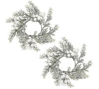 2 Pcs Snowy Christmas Candle Ring with Berries, Frosted Christmas Wreath Candle Garland Rings Christmas Berries Rings for Pillar Candles Christmas Table Centerpieces Decorations (White Berries)