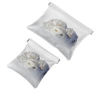 2 PCS Snowy Owl White Rare Bird Pocket Cosmetic Bag, Self-Closing Shrapnel Makeup Pouch, Portable No Zipper Mini Travel Make Up Bag for Headphones Coin Lipstick Cosmetics Earphones Jewelry Organizer