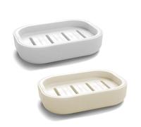 2 PCS Soap Dish, Soap Holder, Portable Shower Soap Box, Non-slip Soap Dish with Drainage for Bathroom, Kitchen(White & Khaki)