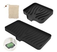 2 Pcs Soap Dishes with 2 Foaming Soap Bags, VEGCOO Silicone Soap Dish Soap Box Soap Case Soap Container Soap Tray with Drainage, Self Draining Soap Holder for Shower Bathroom Kitchen Toilet (Black)