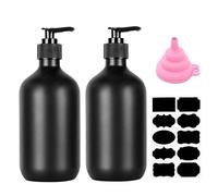 2 Pcs Soap Dispenser, 500ML/17oz Pump Bottle Dispenser, Empty Refillable Shampoo and Conditioner Bottles for Bedroom Kitchen Lotions Washing Up Liquid Dispensers, with Funnel & Stickers (Black)